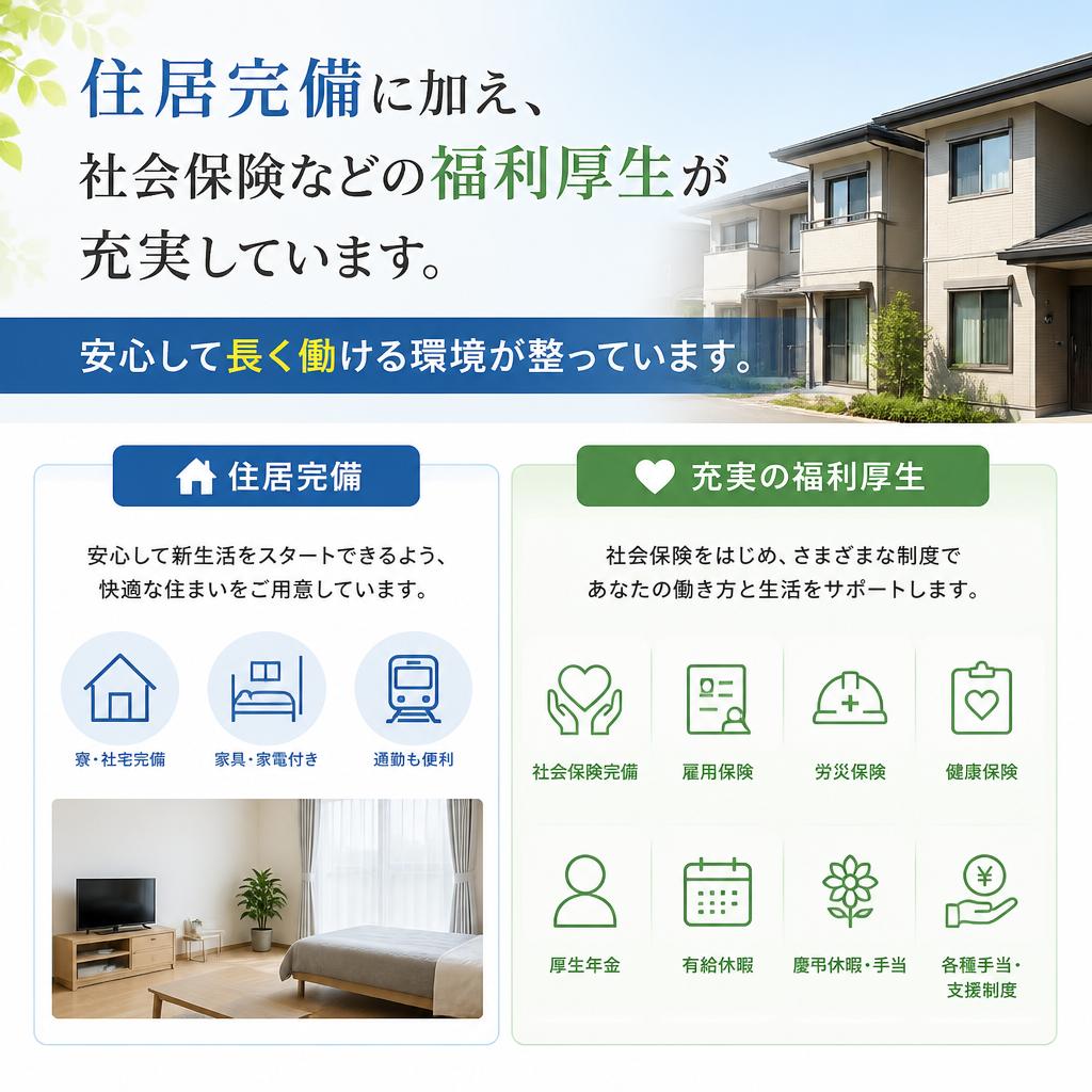 充実した福利厚生で安心・快適な生活